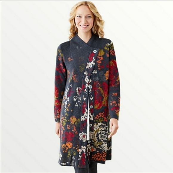 J Jill Madison Womens Cardigan Sweater Duster Knit Floral Boho Wool Alpaca Sz XS - Picture 1 of 12